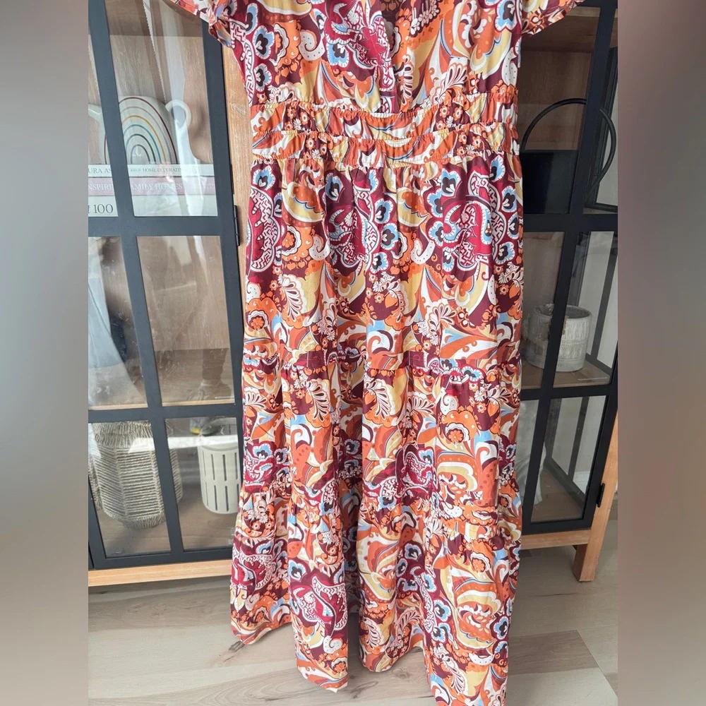 Anthropologie Somerset Tiered Maxi Dress Bronze Paisley print poplin pockets - Picture 10 of 11